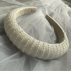 Bridal Pearl-Embellished Headband with Removable Veil